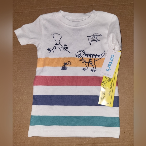 Carter's Boys 24 Months Striped Dinosaur T-Shirt. Brand New With Tags. - Picture 1 of 2